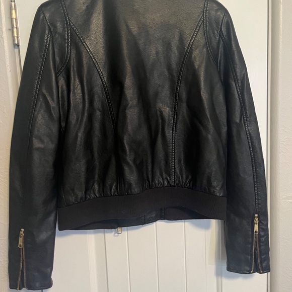 Free People Modern Vegan Bomber Jacket Gold Zip Up Moto Faux-Leather - Picture 5 of 6